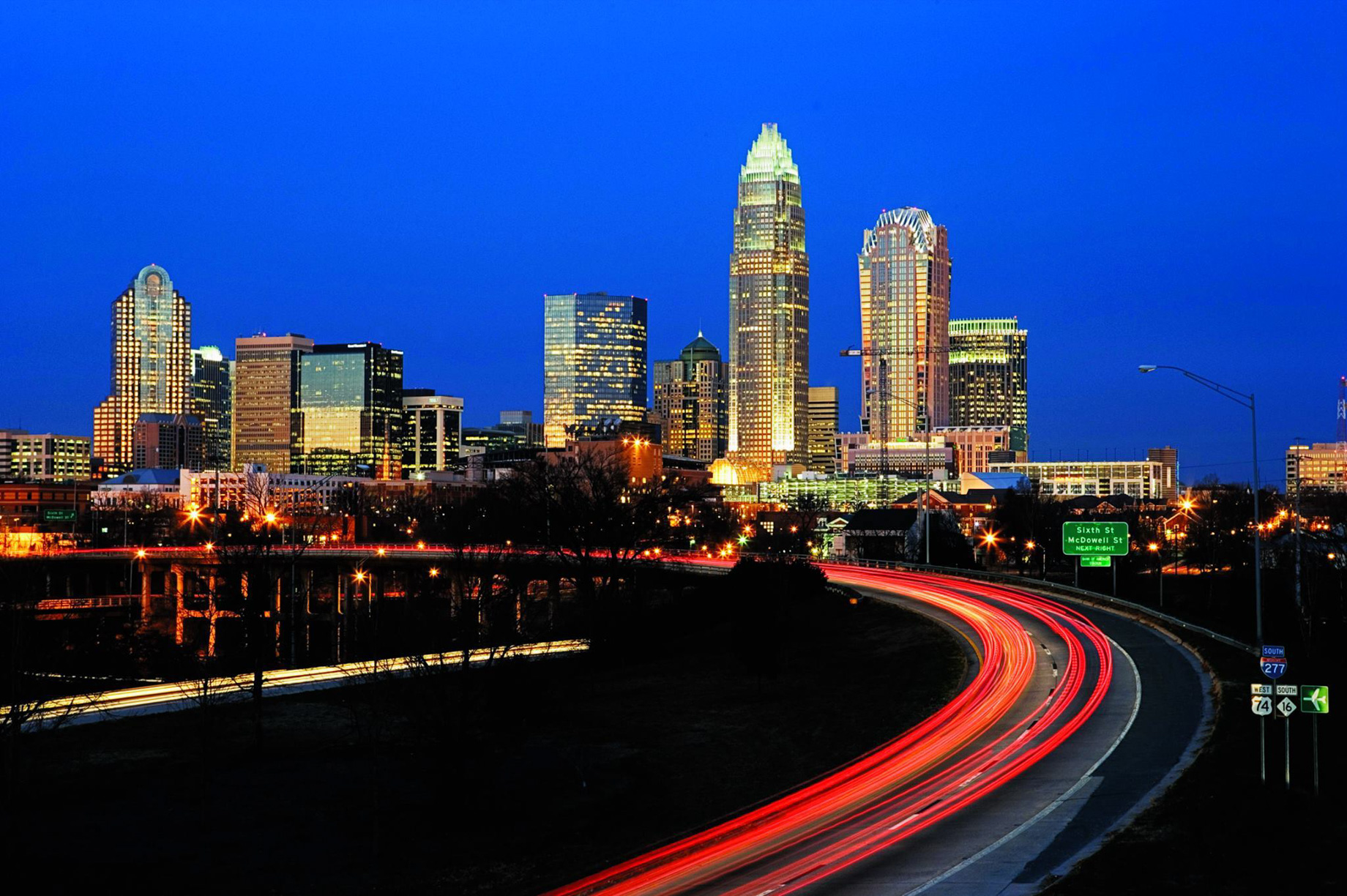 The Ritz-Carlton, Charlotte Hotel - Charlotte, NC, USA - City Skyline Night View