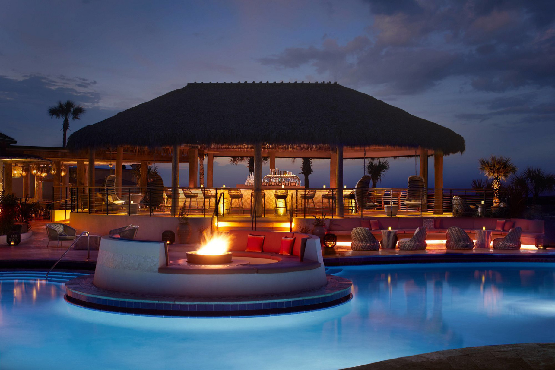 The Ritz-Carlton, Amelia Island Resort – Fernandina Beach, FL, USA – Outdoor Pool Firepit Lounge Evening
