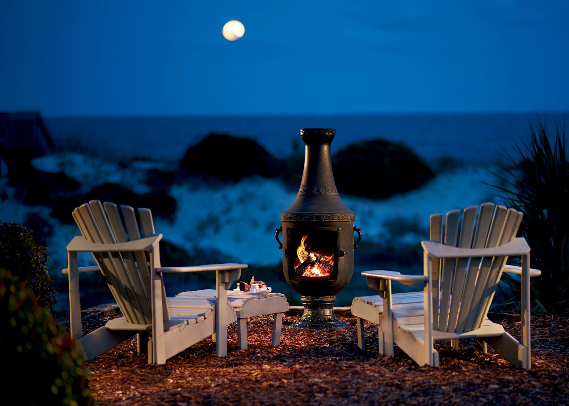 The Ritz-Carlton, Amelia Island Resort – Fernandina Beach, FL, USA – Beach Chairs and Fire Stove at Night