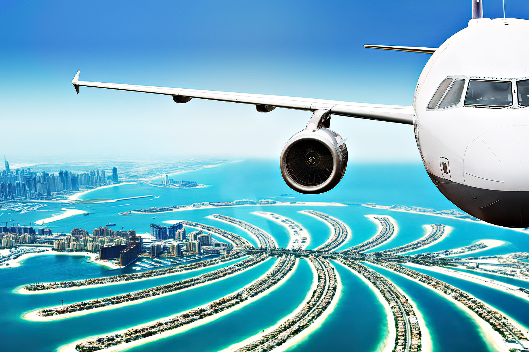 Airplane Flying Over Palm Jumeirah – Dubai, United Arab Emirates