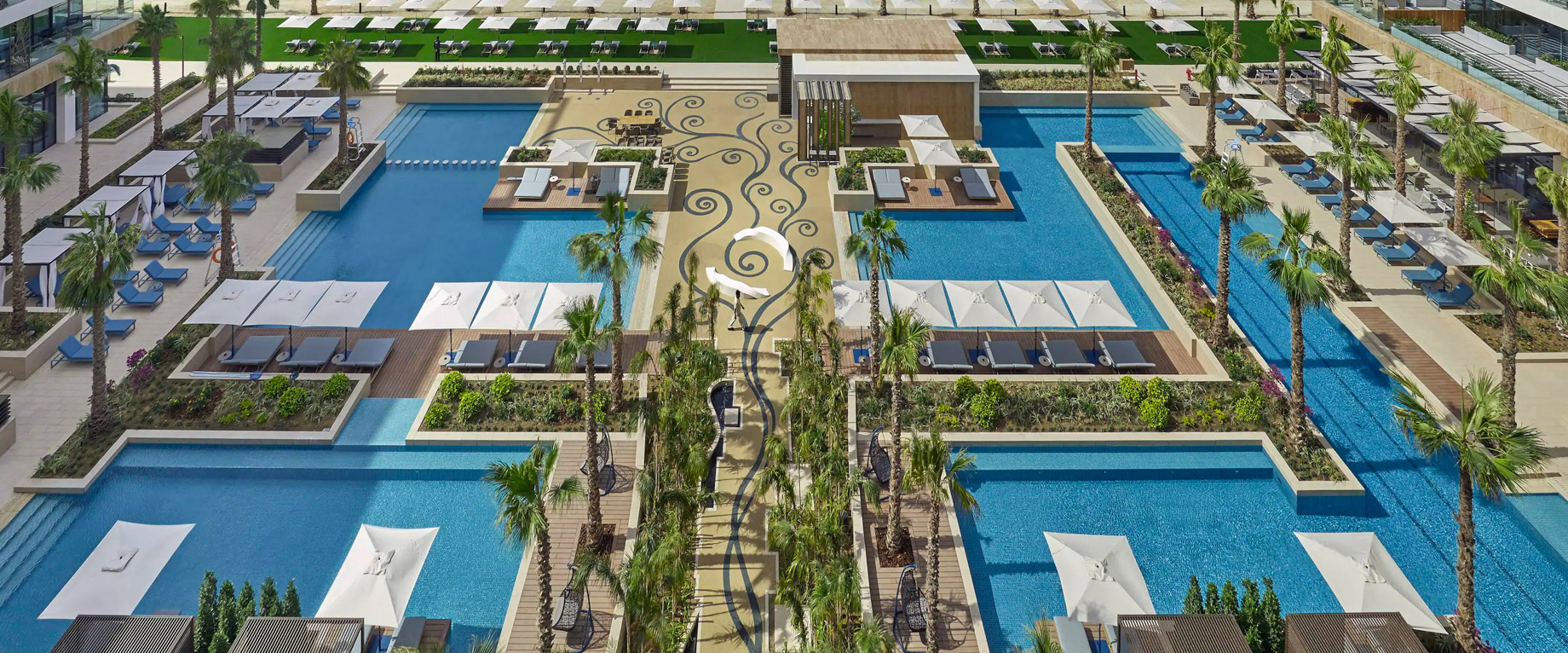 Mandarin Oriental Jumeira, Dubai Resort – Jumeirah, Dubai, UAE – Pool Deck Aerial View