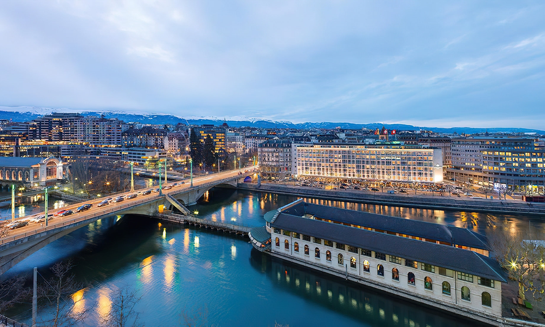 Mandarin Oriental, Geneva Hotel – Geneva, Switzerland – Hotel Riverfront Aerial View
