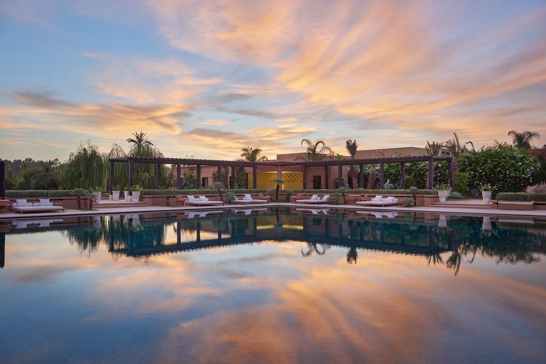 Mandarin Oriental, Marrakech Hotel – Marrakech, Morocco – Outside Pool Sunset
