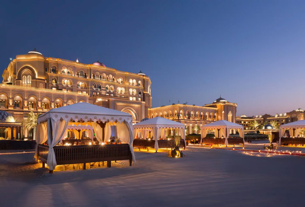 Emirates Palace Abu Dhabi Hotel - Abu Dhabi, UAE - Beach Cabana Dining Palace Night View