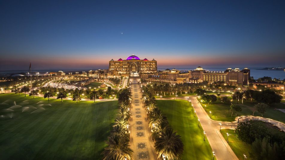 Emirates Palace Abu Dhabi Hotel - Abu Dhabi, UAE - Resort Aerial View Night