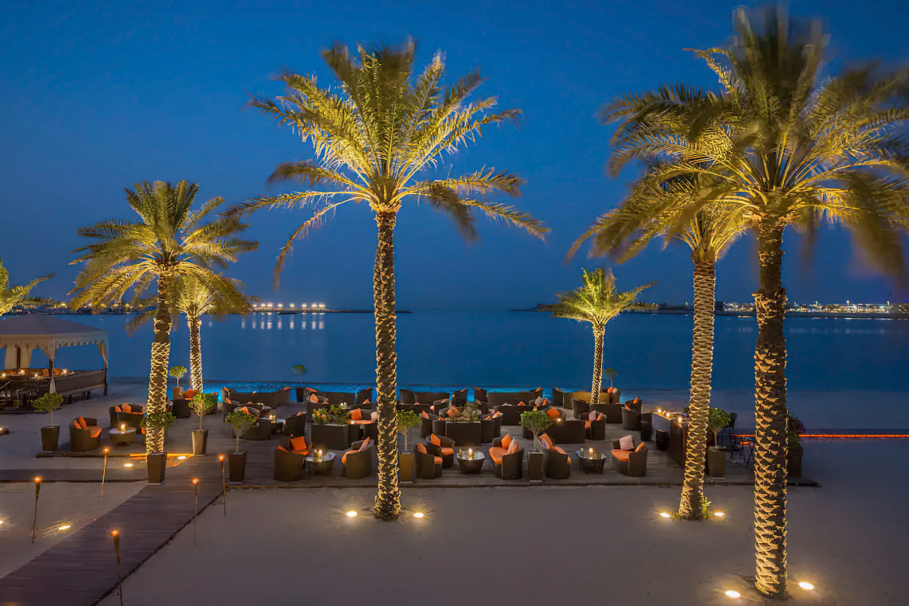 Emirates Palace Abu Dhabi Hotel – Abu Dhabi, UAE – Breeze Beach Lounge Night Ocean View