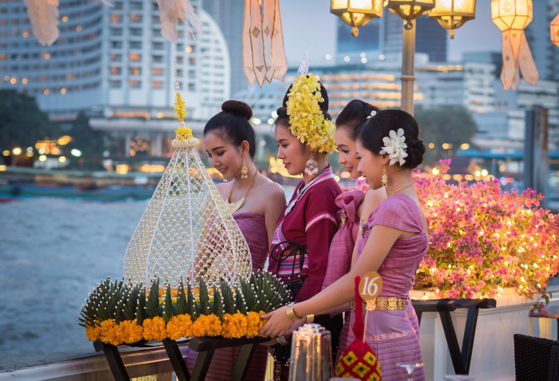 Mandarin Oriental, Bangkok Hotel – Bangkok, Thailand – Riverside Terrace at Dusk