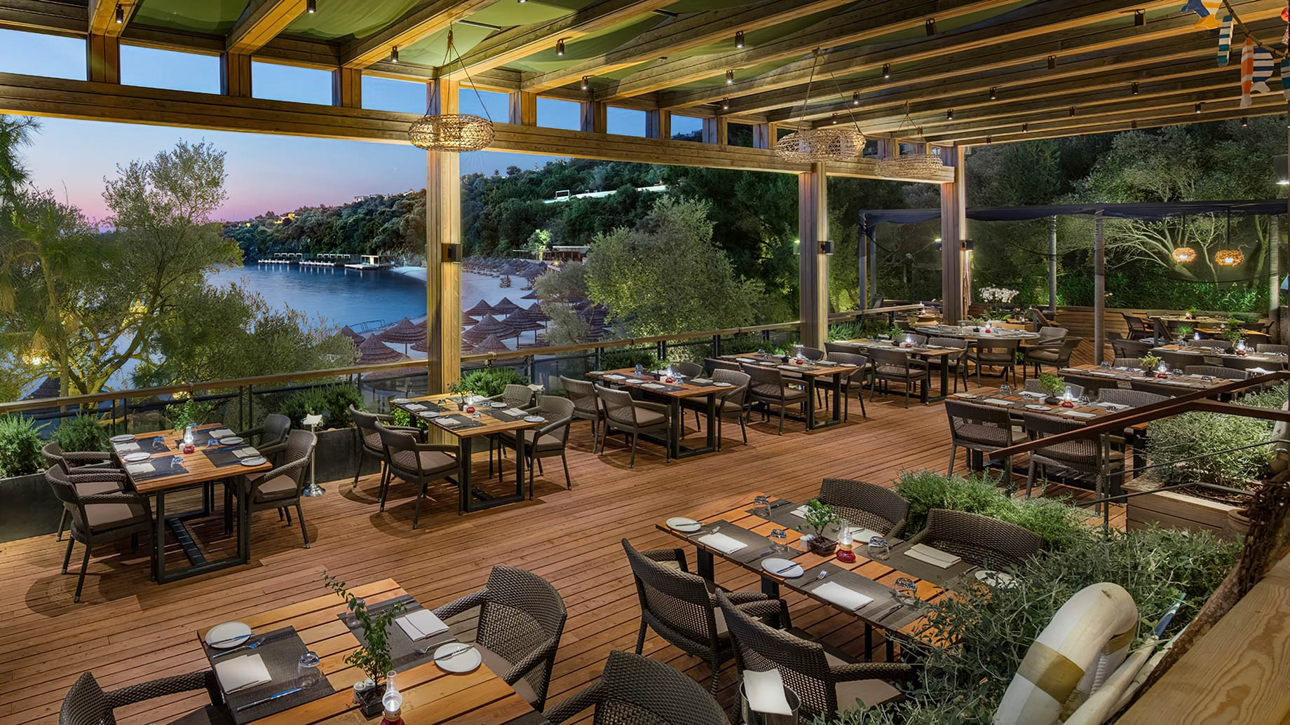 Mandarin Oriental, Bodrum Hotel – Bodrum, Turkey – Outdoor Restaurant Terrace Sunset