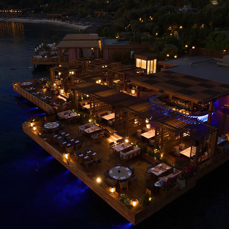 Mandarin Oriental, Bodrum Hotel – Bodrum, Turkey – Hakkasan Restaurant Terrace Aerial View Night