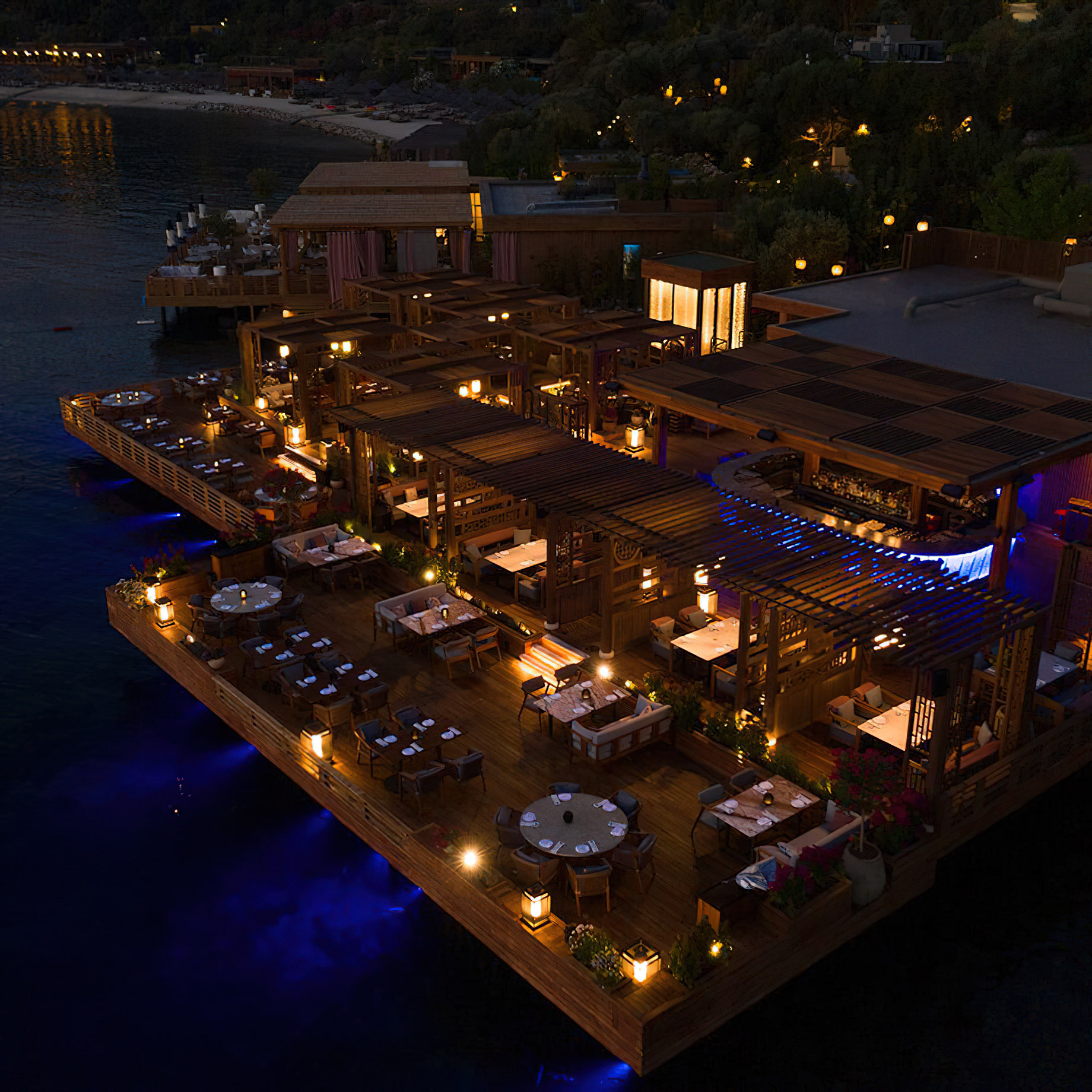 Mandarin Oriental, Bodrum Hotel - Bodrum, Turkey - Hakkasan Restaurant Terrace Aerial View Night
