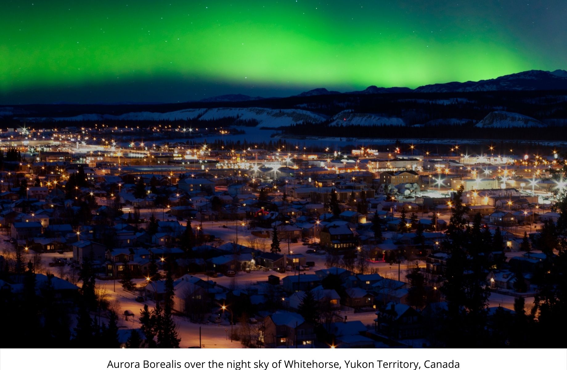 Aurora Borealis over the night sky of Whitehorse, Yukon Territory, Canada