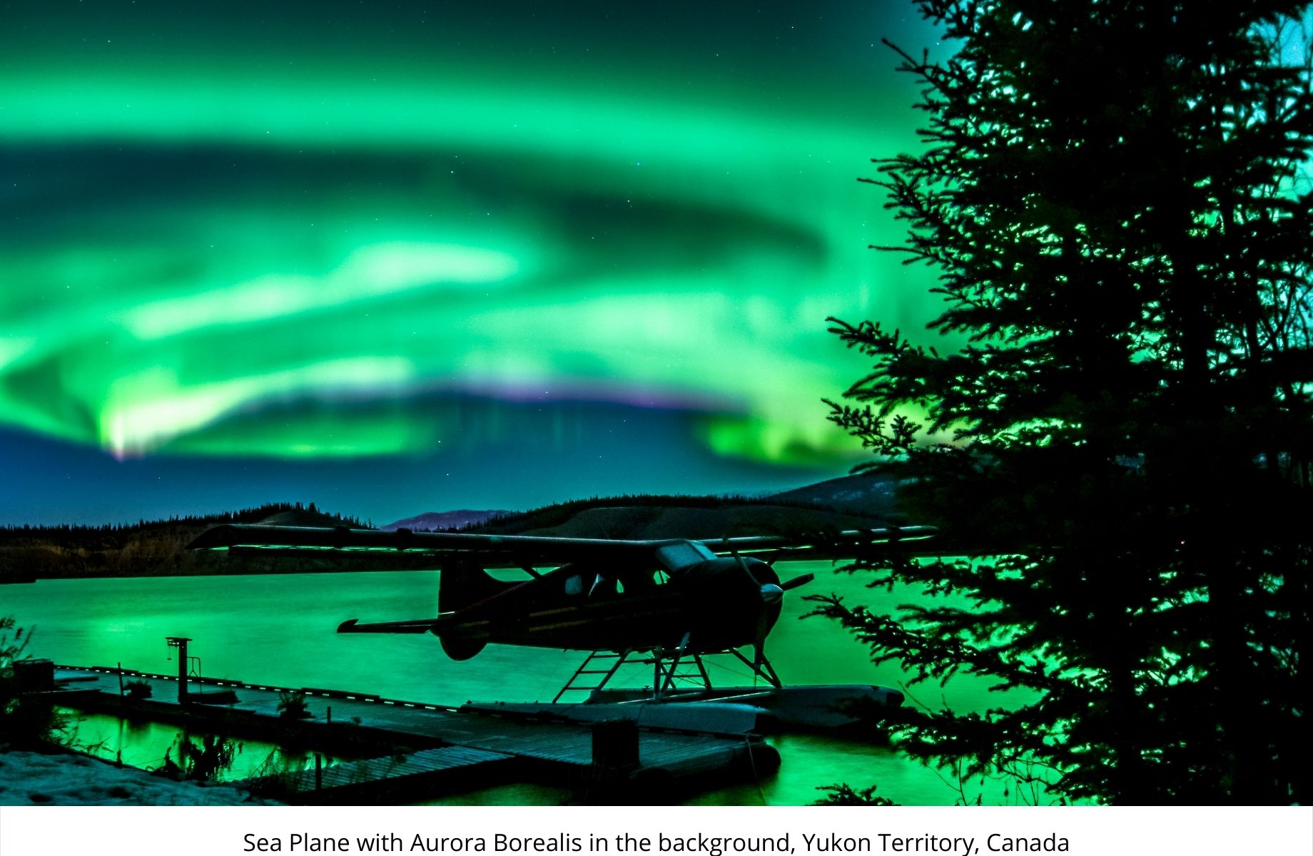 Sea Plane with Aurora Borealis in the background, Yukon Territory, Canada