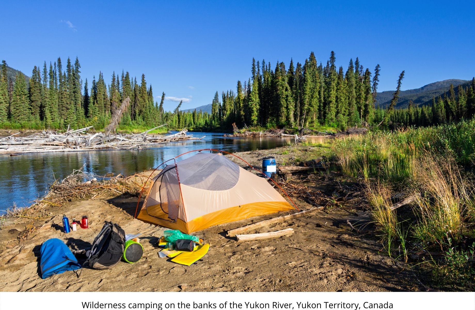 Wilderness camping on the banks of the Yukon River, Yukon Territory, Canada