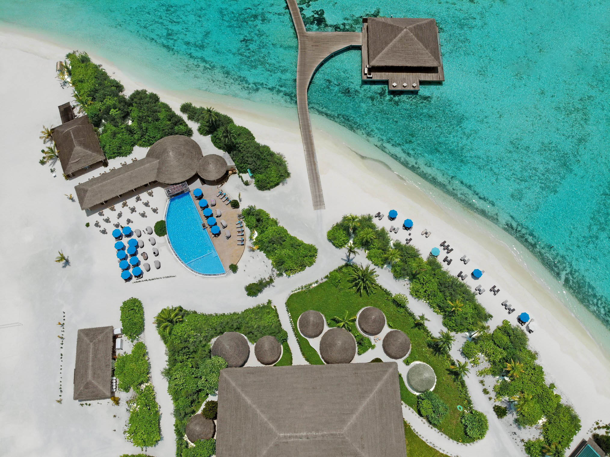 Cocoon Maldives Resort – Ookolhufinolhu, Lhaviyani Atoll, Maldives – Main Pool Overhead Aerial View