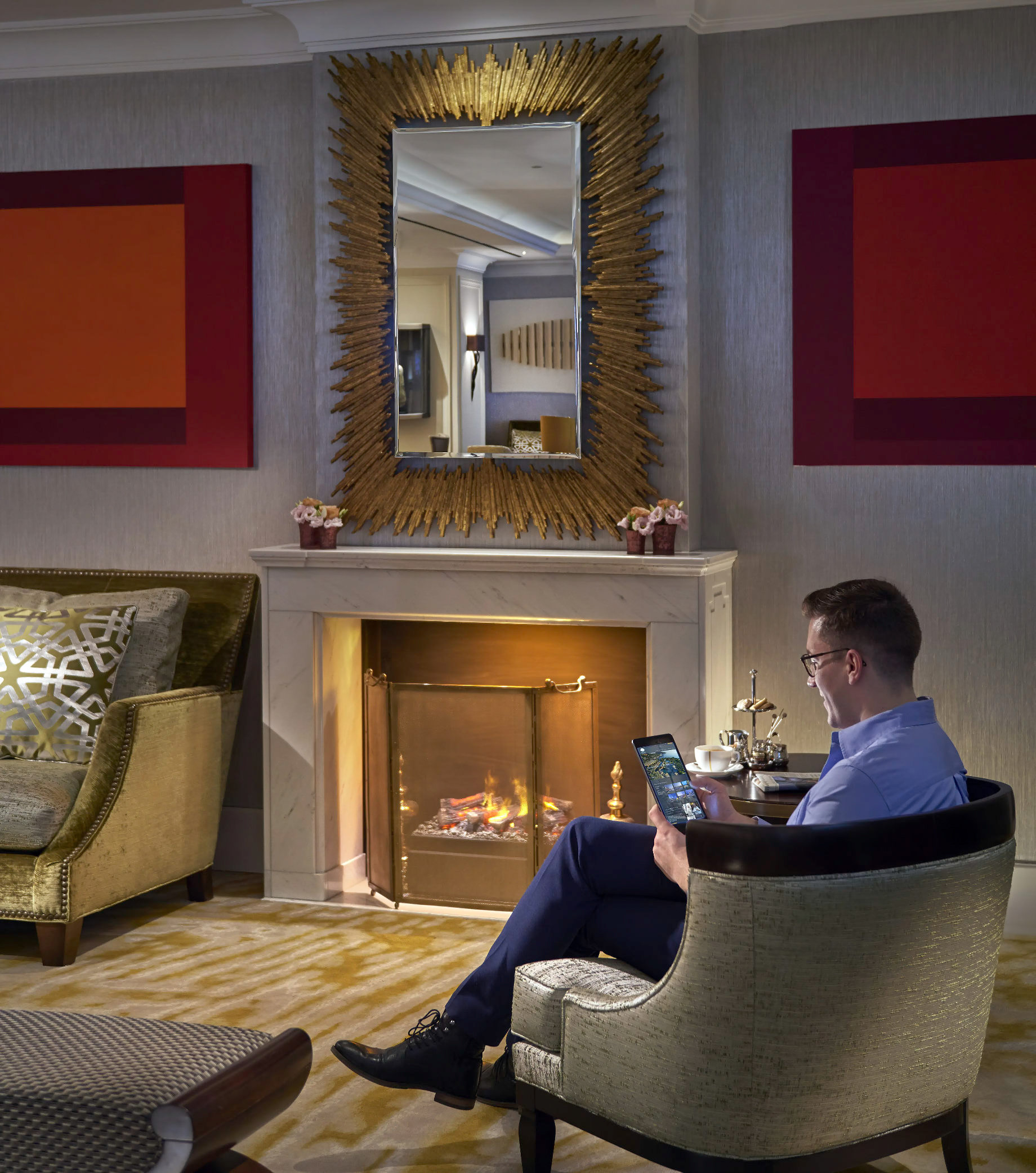 Mandarin Oriental, Munich Hotel - Munich, Germany - Lounge Fireplace