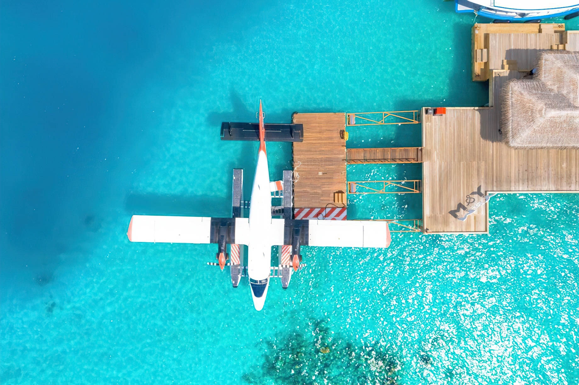 You & Me Maldives Resort – Uthurumaafaru, Raa Atoll, Maldives – Seaplane Arrival Overhead View