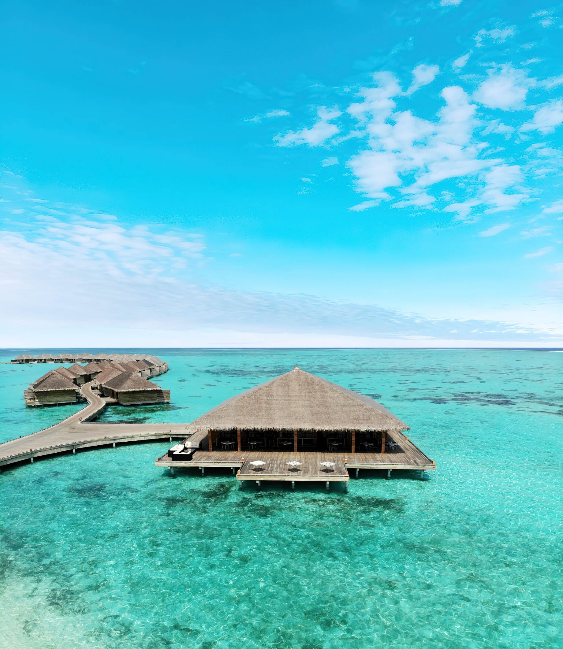 Cocoon Maldives Resort – Ookolhufinolhu, Lhaviyani Atoll, Maldives – Manta Restaurant Overwater Aerial View