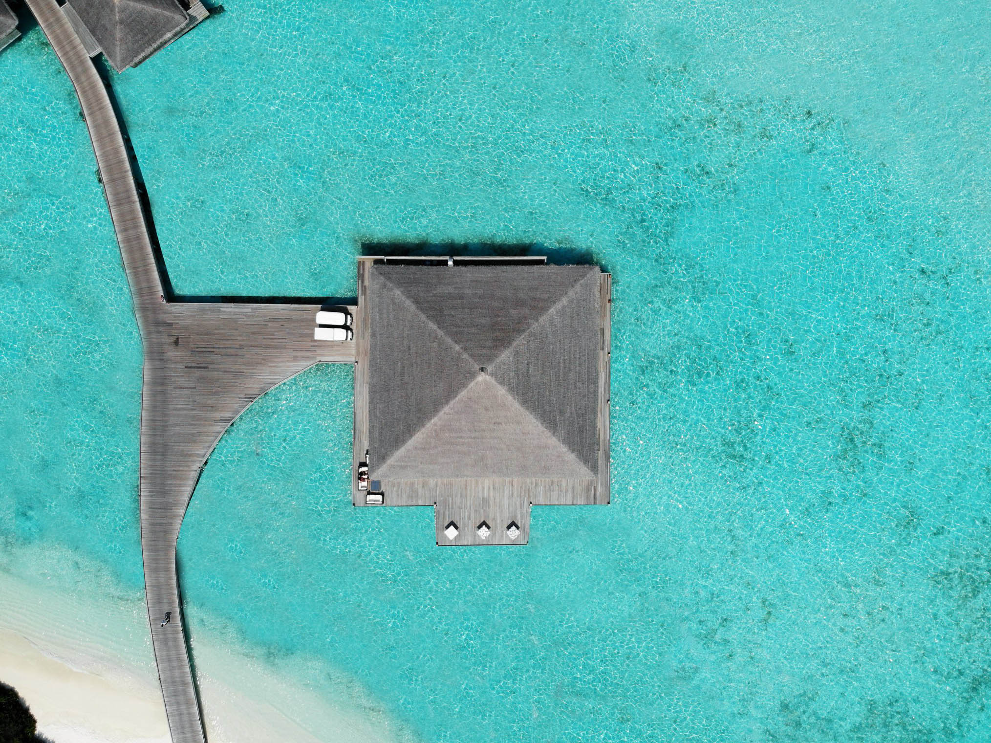 Cocoon Maldives Resort – Ookolhufinolhu, Lhaviyani Atoll, Maldives – Manta Restaurant Overhead Aerial View