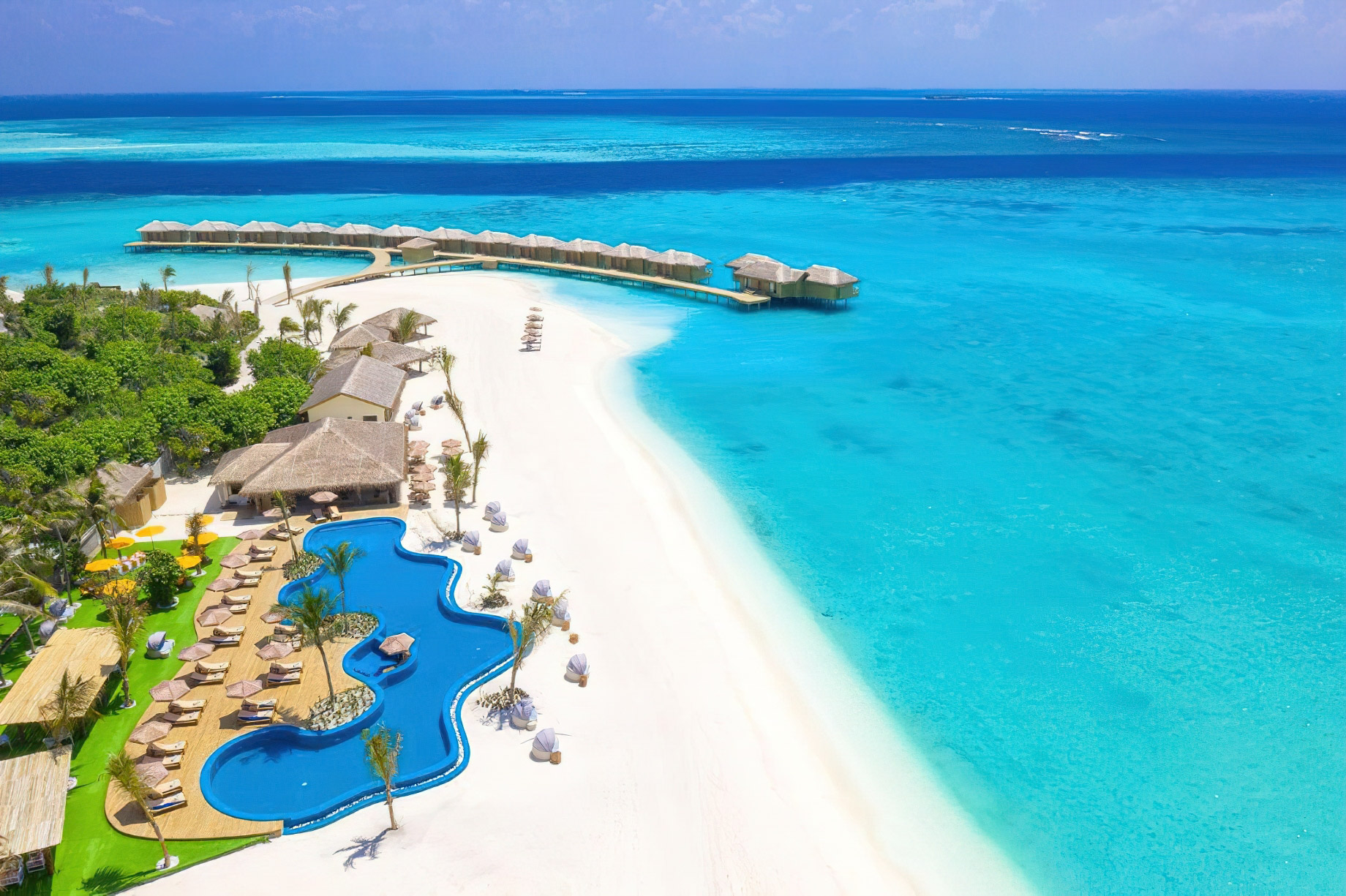 You & Me Maldives Resort – Uthurumaafaru, Raa Atoll, Maldives – Main Pool Aerial View