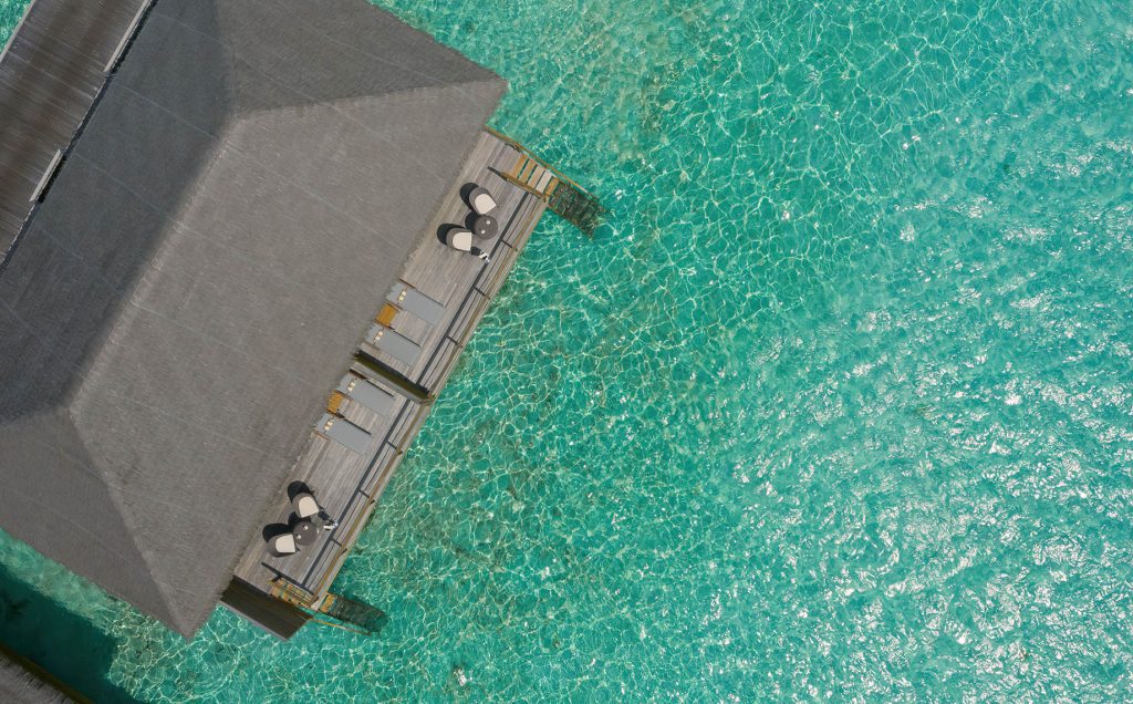 Cocoon Maldives Resort - Ookolhufinolhu, Lhaviyani Atoll, Maldives - Lagoon Overwater Villa Overhead Aerial View