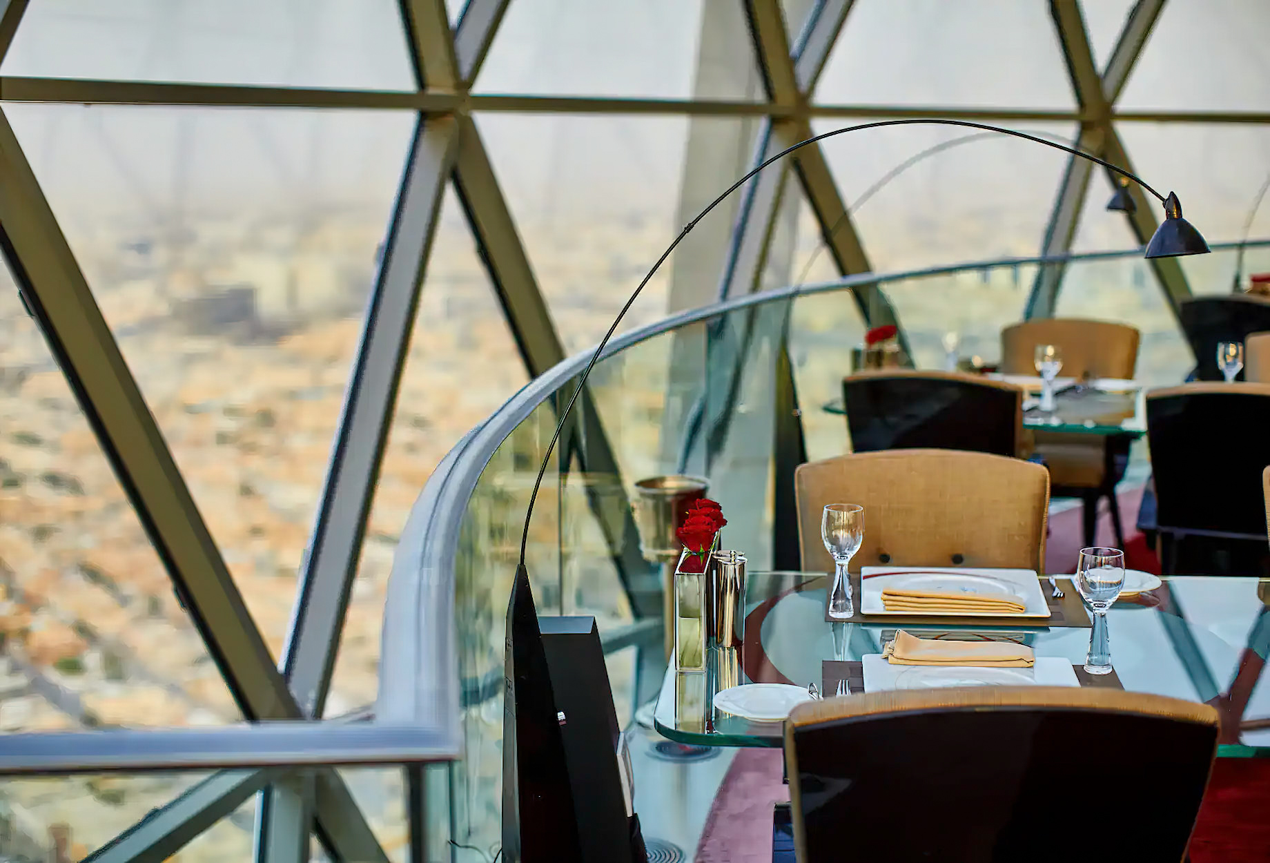 Al Faisaliah Hotel - Riyadh, Saudi Arabia - The Globe Asir Lounge Dining View