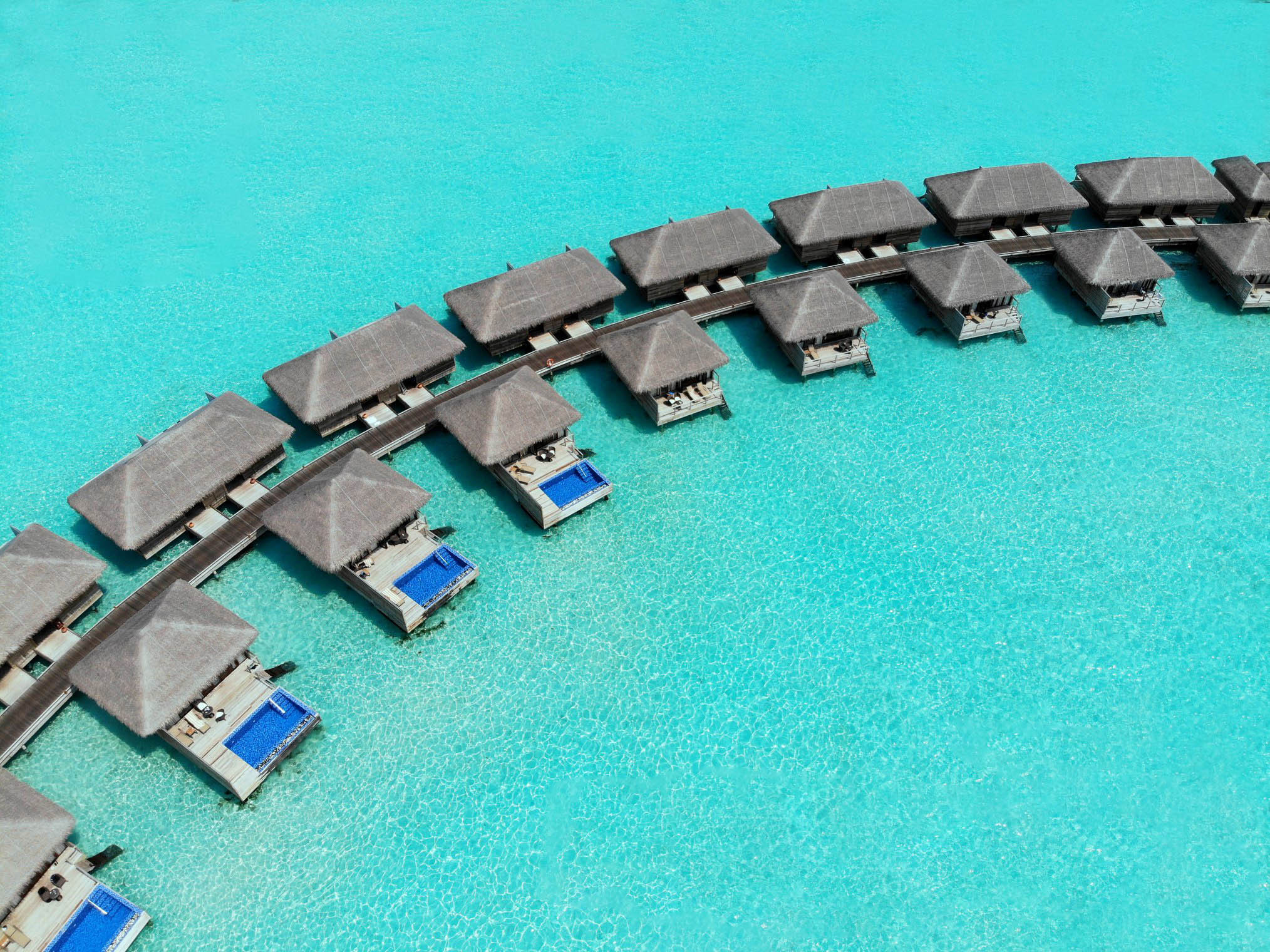 Cocoon Maldives Resort – Ookolhufinolhu, Lhaviyani Atoll, Maldives – Lagoon Overwater Villas and Suites with Pool Aerial View