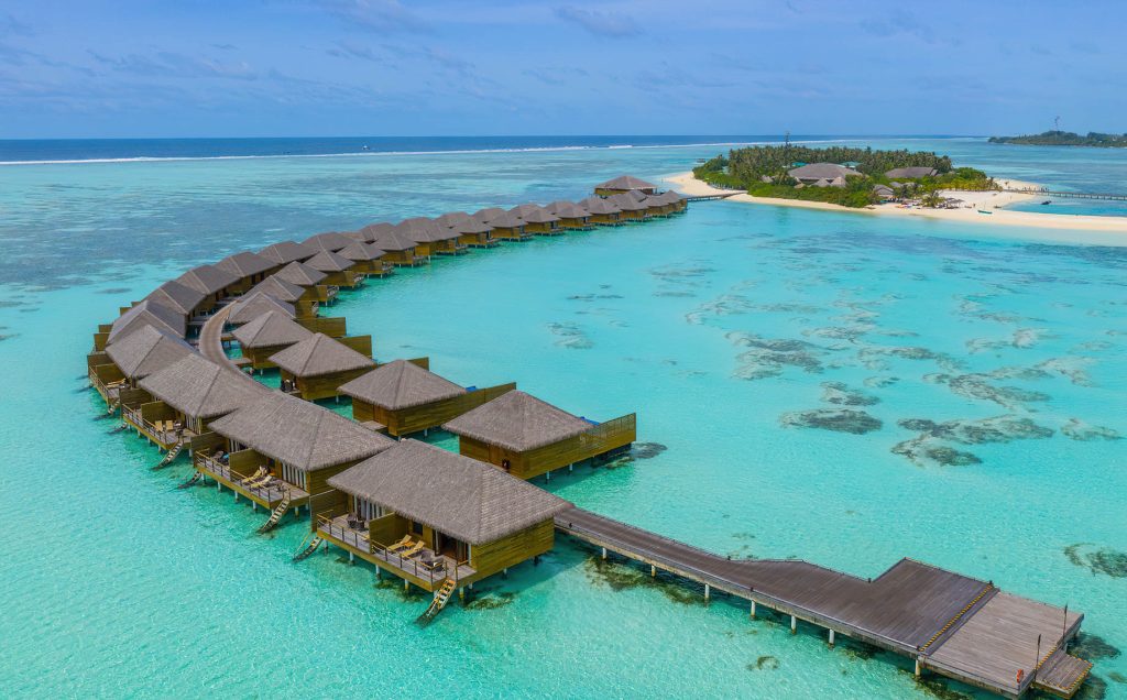 Cocoon Maldives Resort - Ookolhufinolhu, Lhaviyani Atoll, Maldives - Lagoon Overwater Villas and Suites with Pool Aerial View