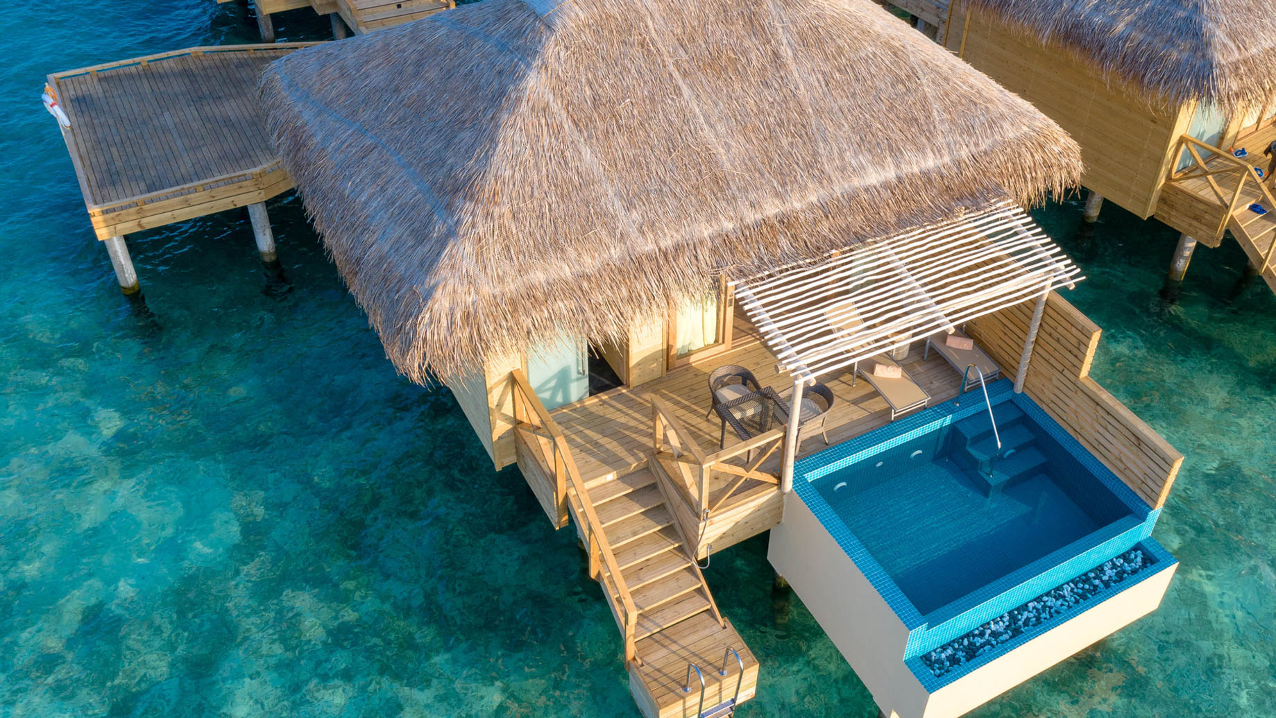 You & Me Maldives Resort – Uthurumaafaru, Raa Atoll, Maldives – Dolphin Overwater Pool Villa Aerial View
