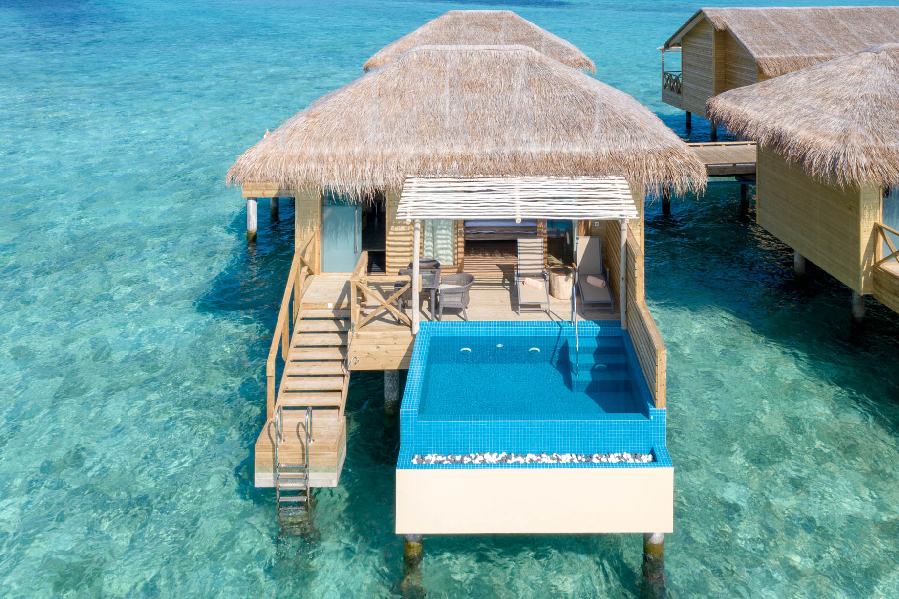 You & Me Maldives Resort – Uthurumaafaru, Raa Atoll, Maldives – Dolphin Overwater Pool Villa Aerial