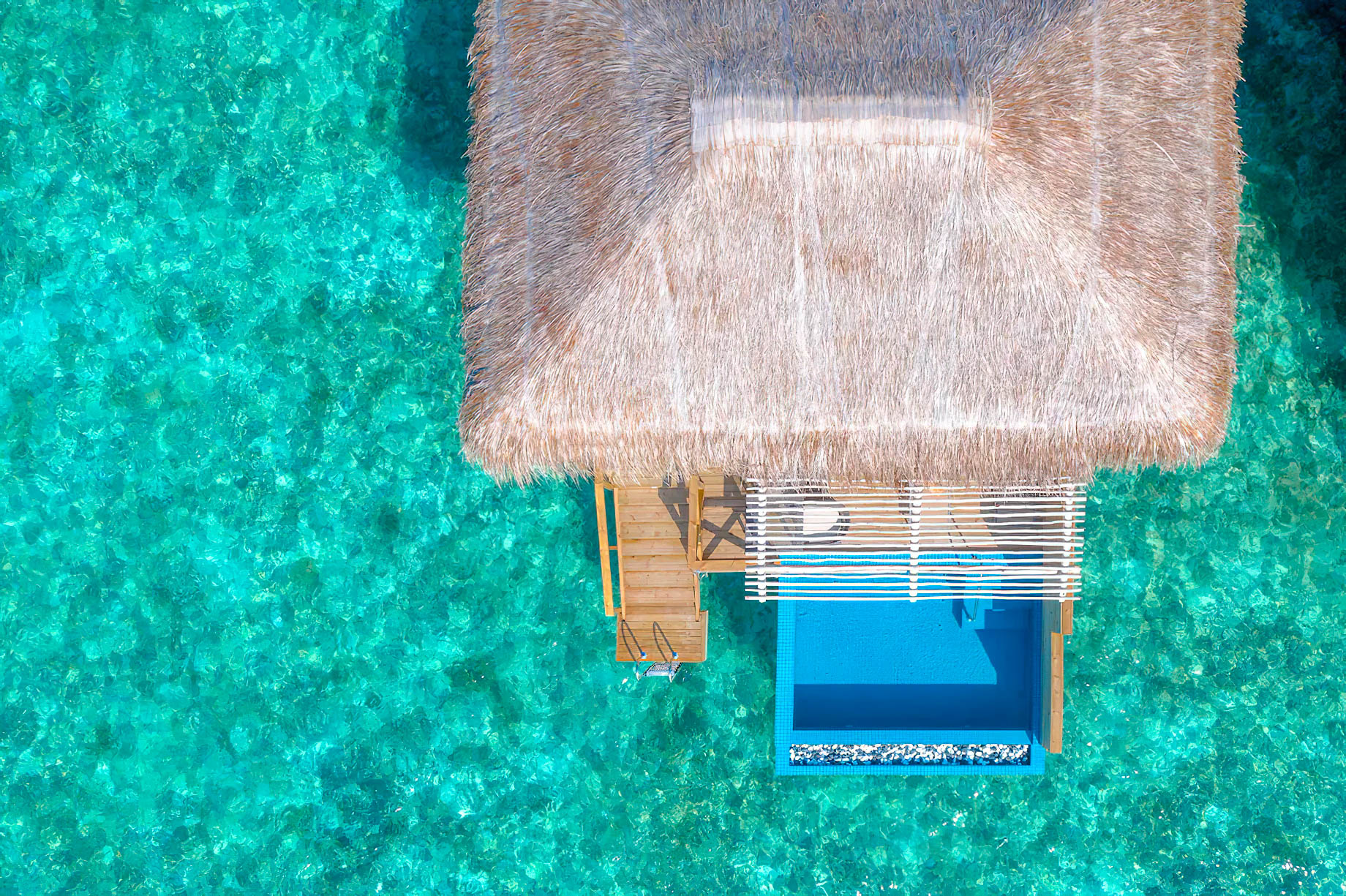 You & Me Maldives Resort - Uthurumaafaru, Raa Atoll, Maldives - Dolphin Villa with Pool Overhead Aerial