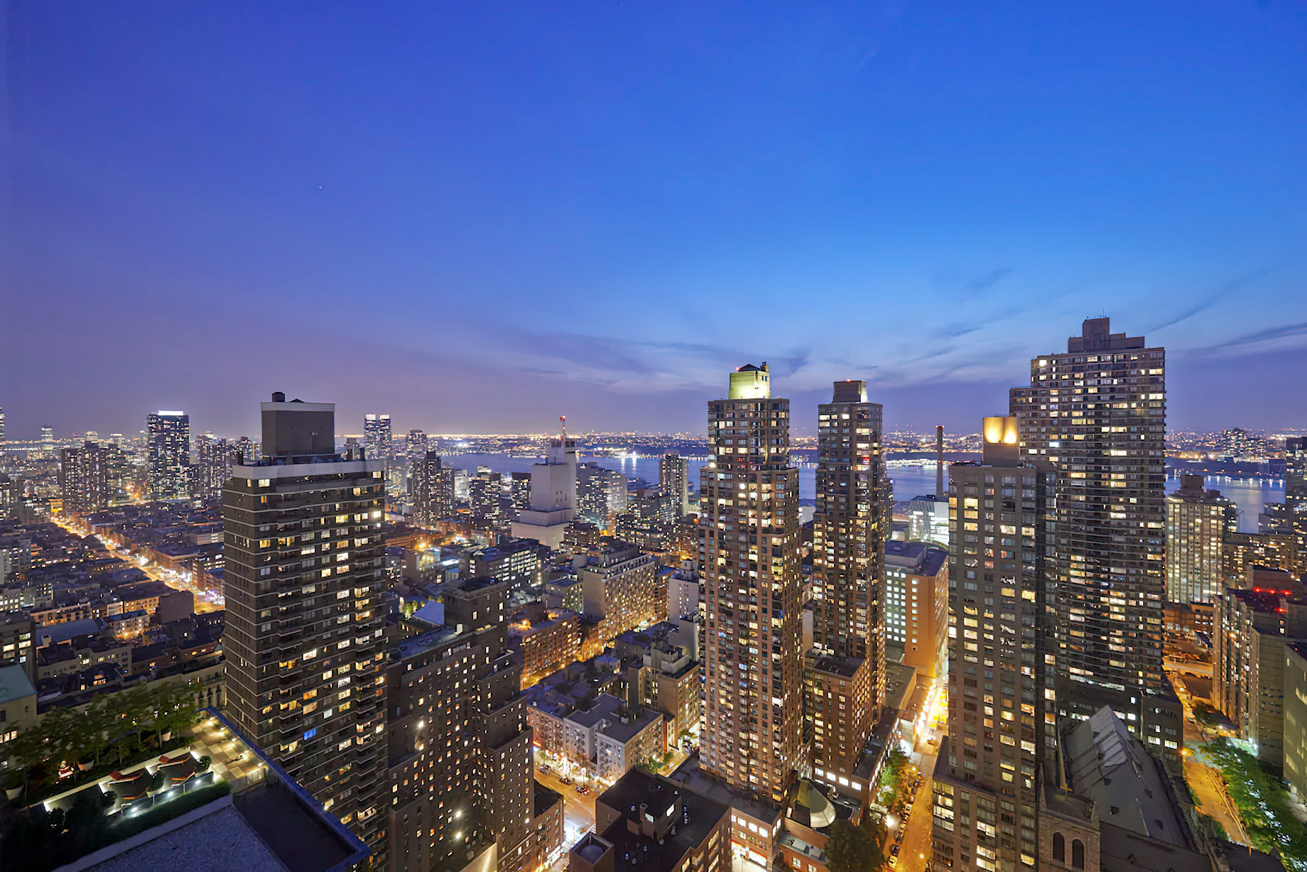 Mandarin Oriental, New York Hotel - New York, NY, USA - Hudson River Skyline View Dusk