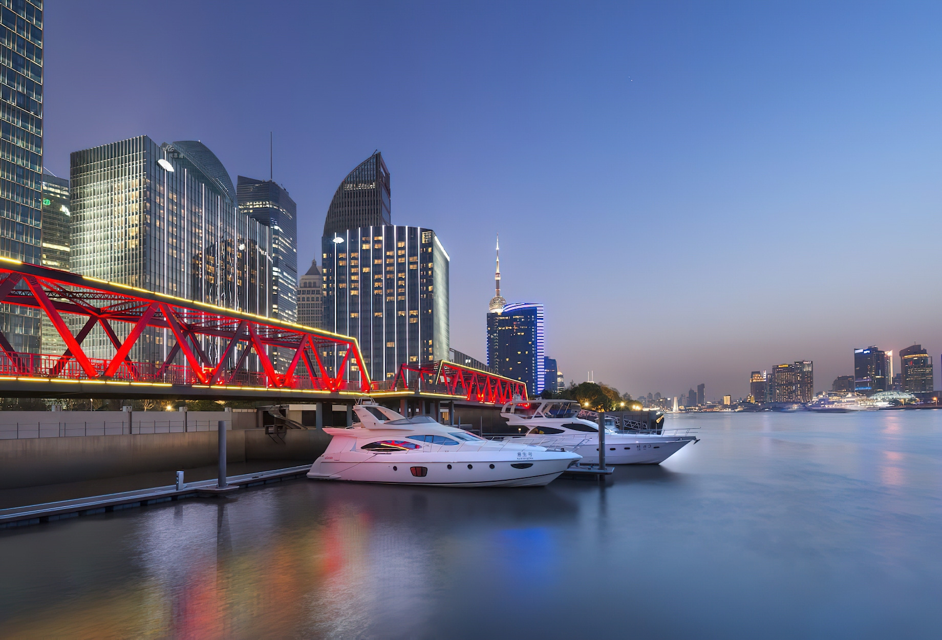 Mandarin Oriental Pudong, Shanghai Hotel – Shanghai, China – River View Dusk
