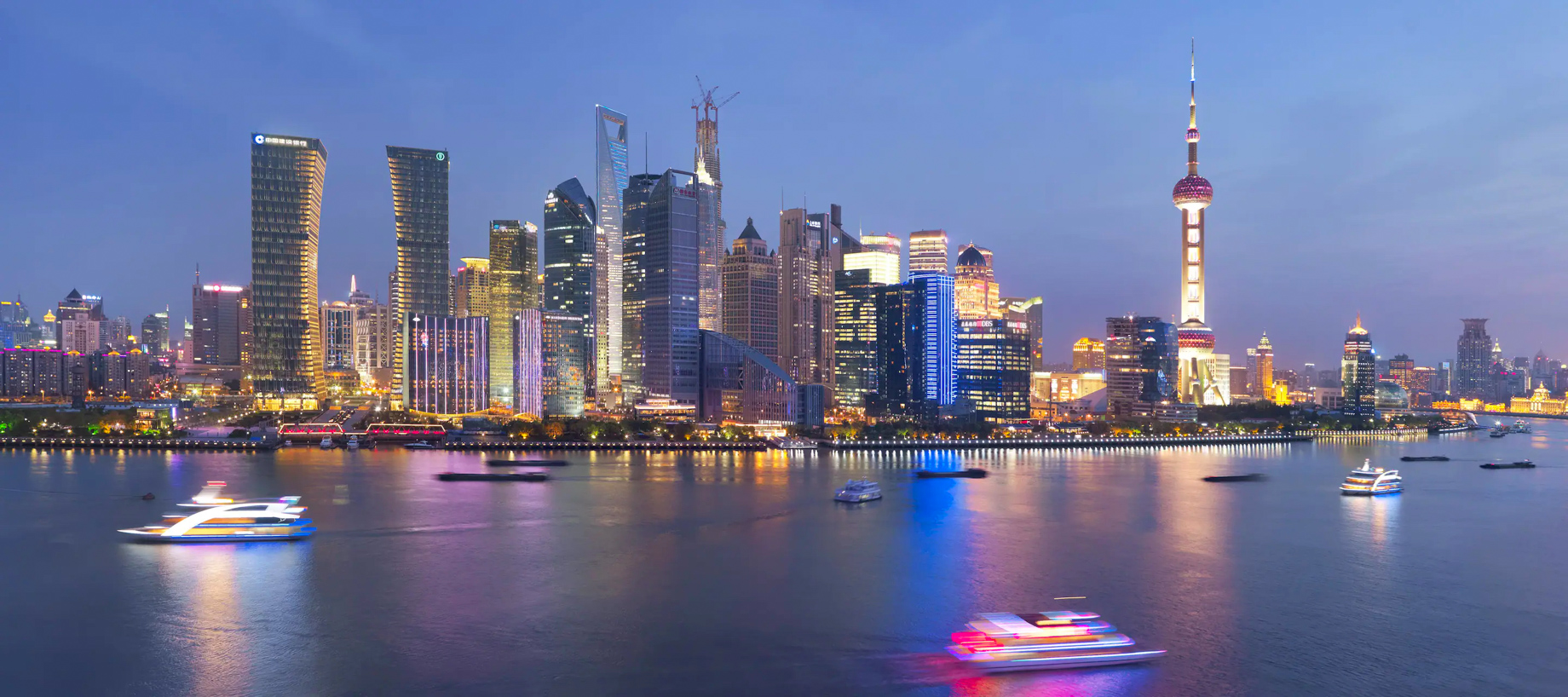 Mandarin Oriental Pudong, Shanghai Hotel - Shanghai, China - River View Dusk