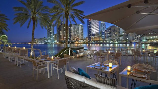 Mandarin Oriental, Miami Hotel - Miami, FL, USA - Brickell Key Patio View Night