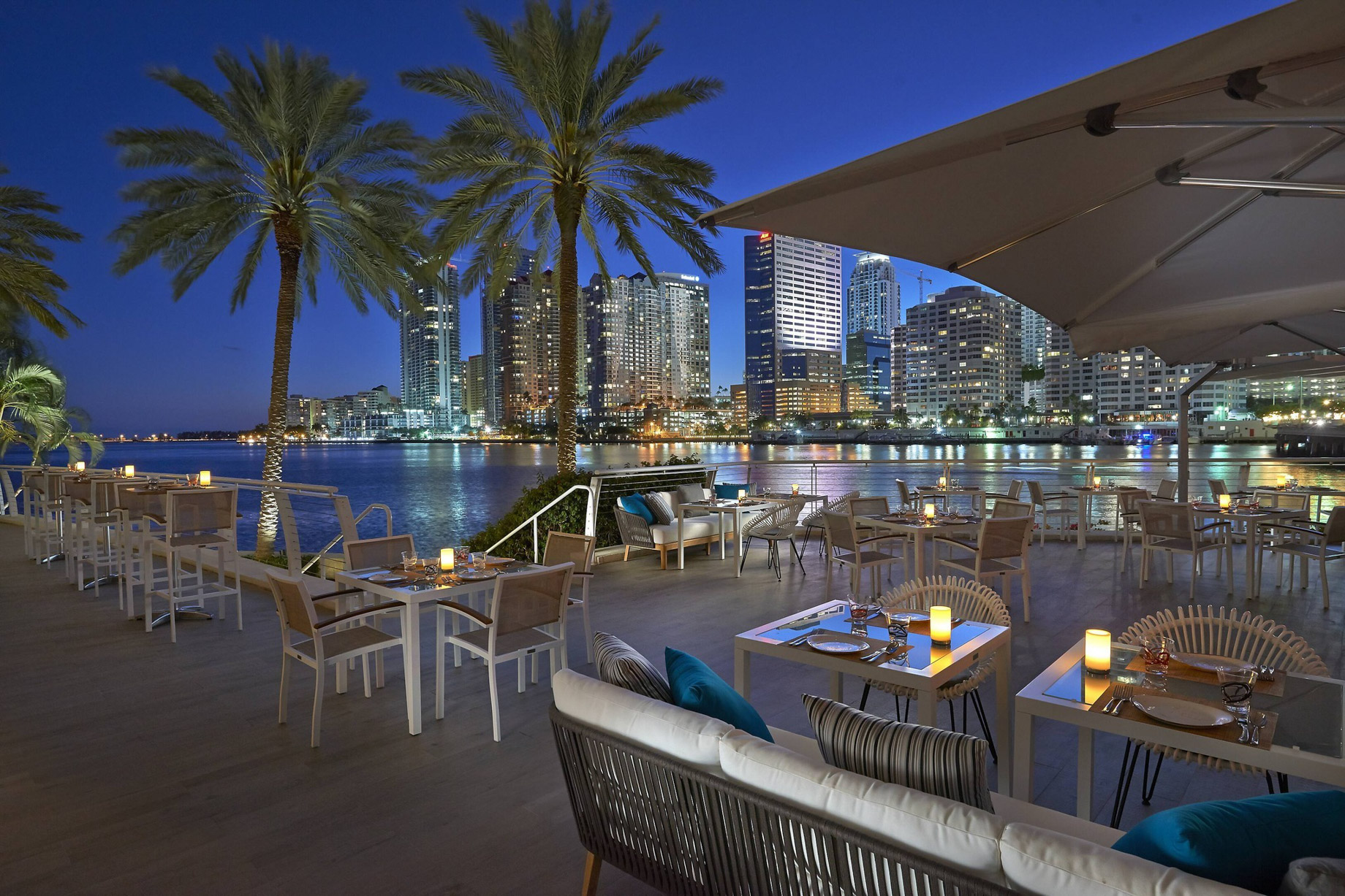 Mandarin Oriental, Miami Hotel - Miami, FL, USA - Brickell Key Patio View Night