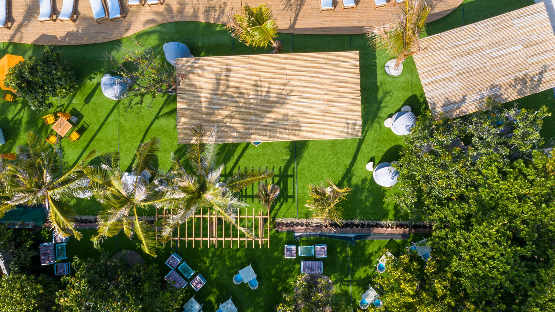 You & Me Maldives Resort - Uthurumaafaru, Raa Atoll, Maldives - Green Carpet Midday Restaurant Overhead Aerial View
