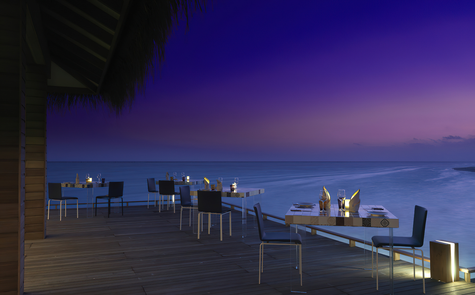 Cocoon Maldives Resort – Ookolhufinolhu, Lhaviyani Atoll, Maldives – Manta Overwater Restaurant Night Ocean View