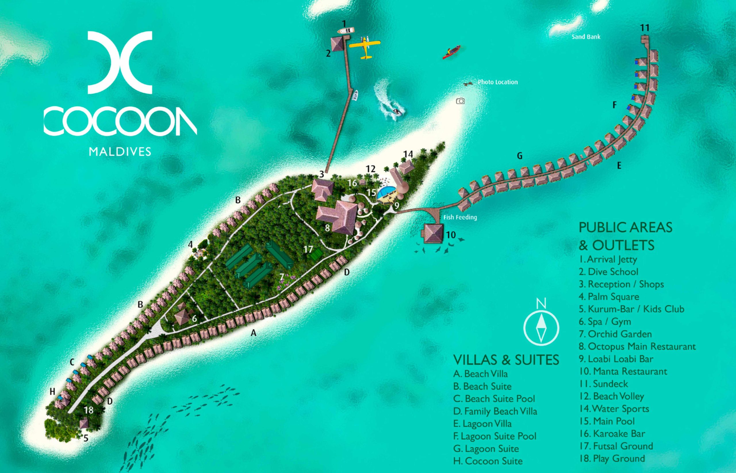 Cocoon Maldives Resort - Ookolhufinolhu, Lhaviyani Atoll, Maldives - Resort Map
