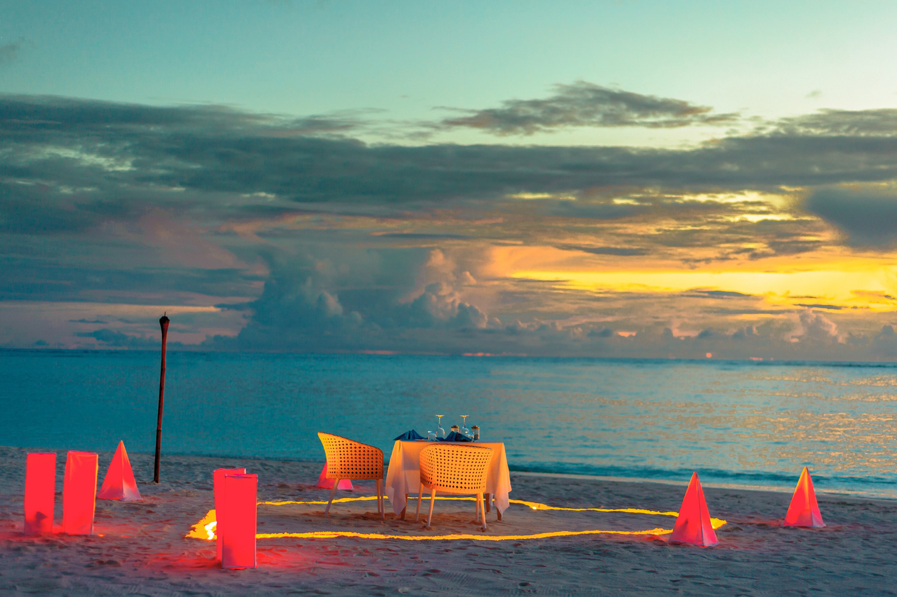 You & Me Maldives Resort – Uthurumaafaru, Raa Atoll, Maldives – Beach Private Dining Sunset