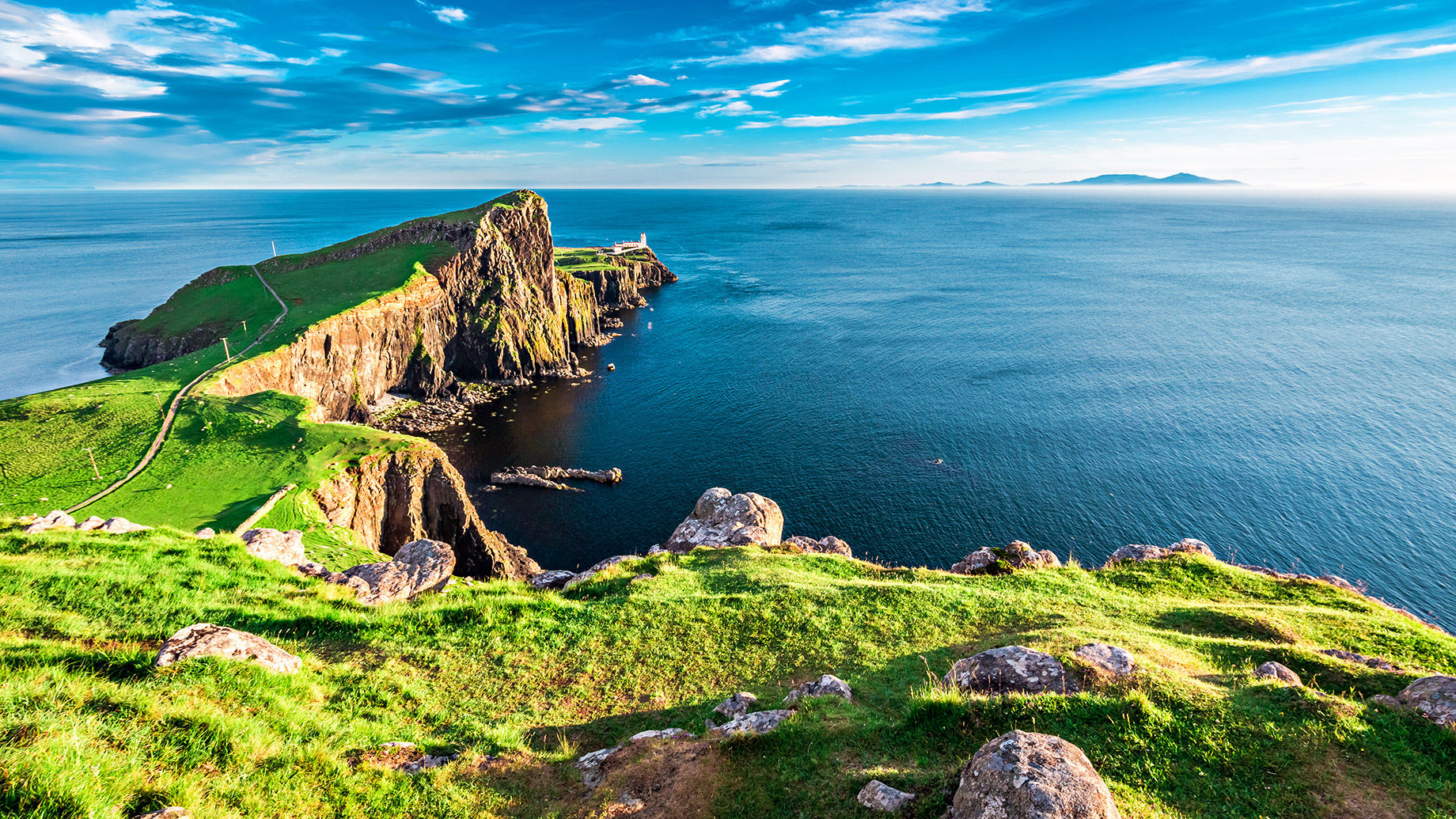 Panoramic Dusk Views - Neist Point Lighthouse - Isle of Skye, Scotland, UK