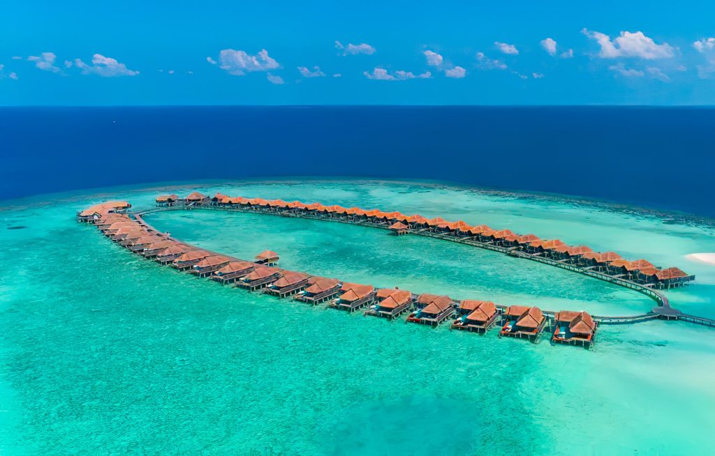 Anantara Kihavah Maldives Villas Resort - Baa Atoll, Maldives - Overwater Pool Villas Aerial View