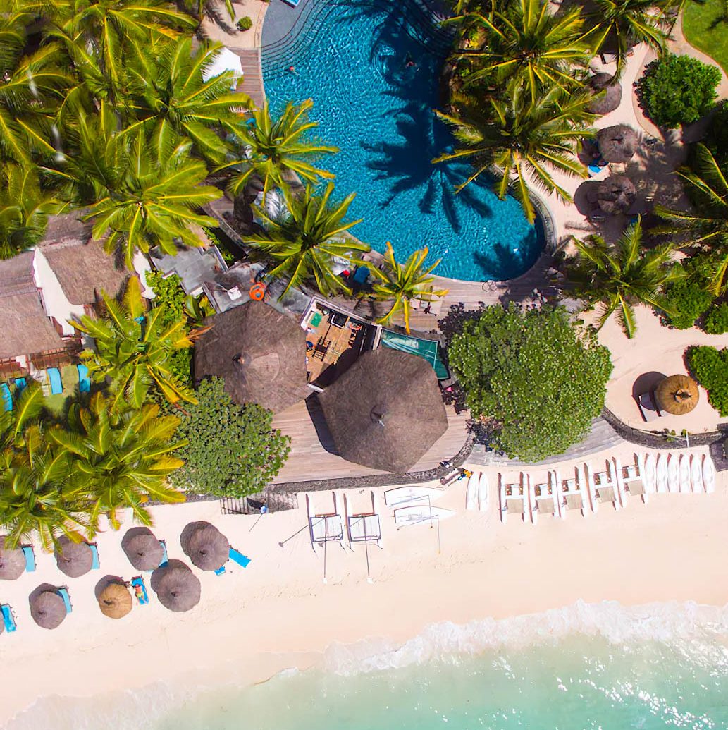 Constance Belle Mare Plage Resort – Mauritius – Ocerhead Beach and Pool View Aerial