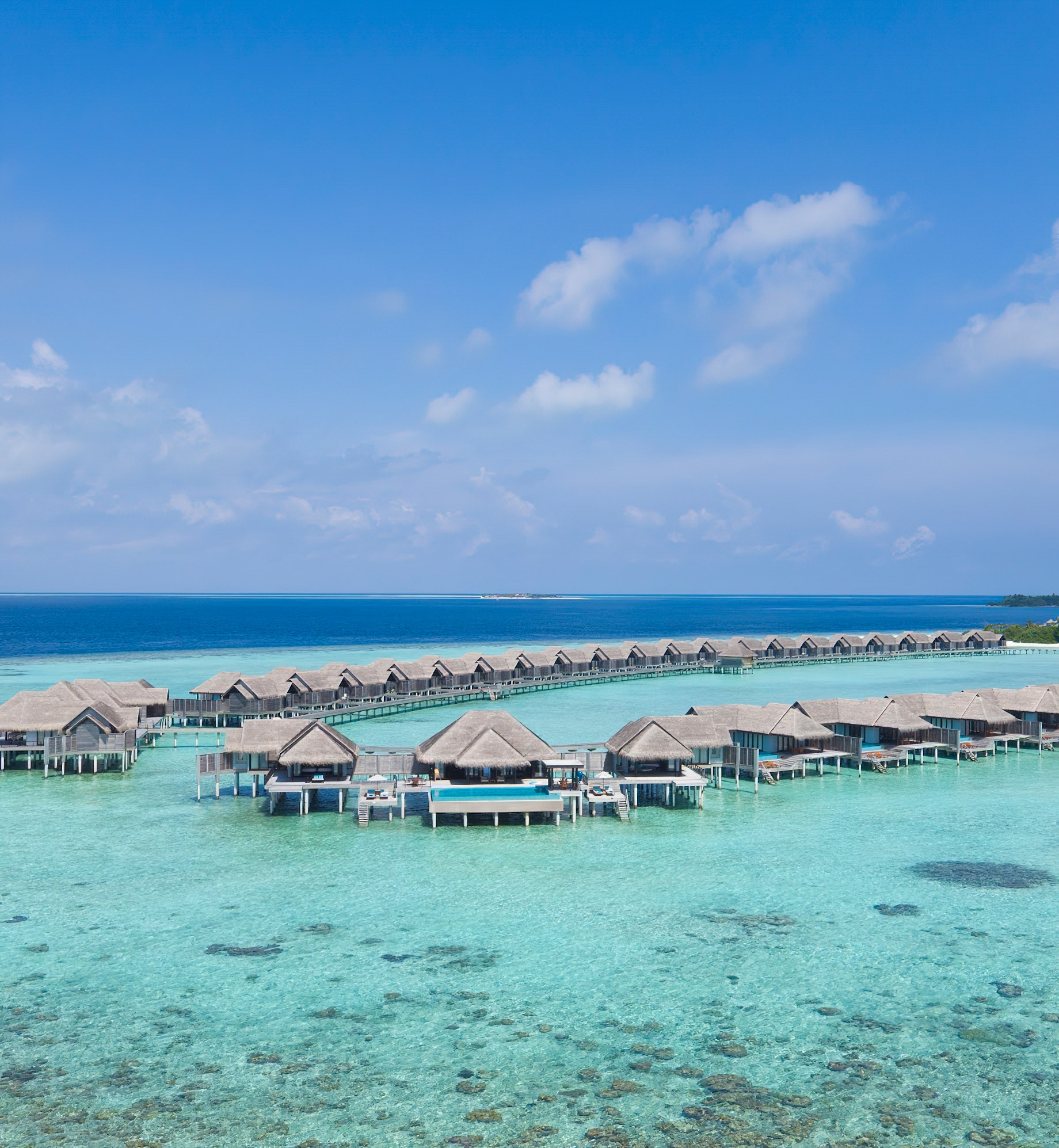 Anantara Kihavah Maldives Villas Resort – Baa Atoll, Maldives – Two Bedroom Sunset Over Water Pool Residence Aerial View