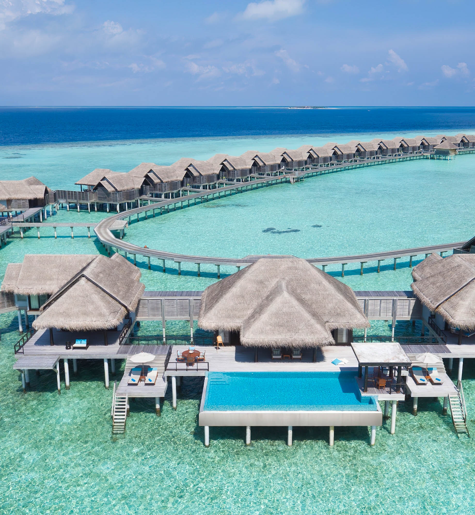 Anantara Kihavah Maldives Villas Resort – Baa Atoll, Maldives – Two Bedroom Sunset Over Water Pool Residence Aerial View