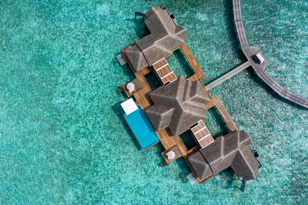 Anantara Kihavah Maldives Villas Resort - Baa Atoll, Maldives - Two Bedroom Sunset Over Water Pool Residence Overhead Aerial View