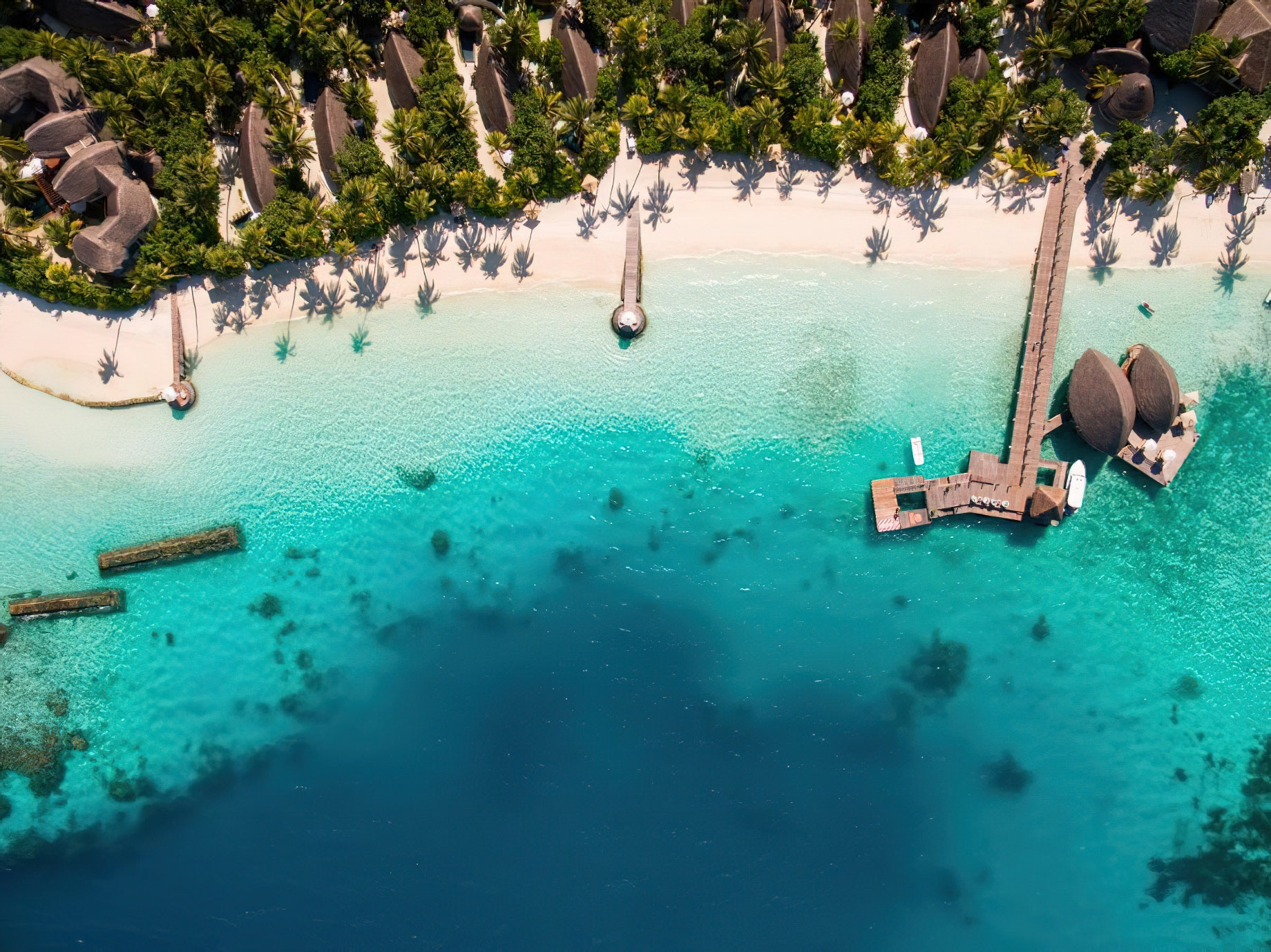 Constance Halaveli Resort – North Ari Atoll, Maldives – Arrival Jetty Overhead Aerial View