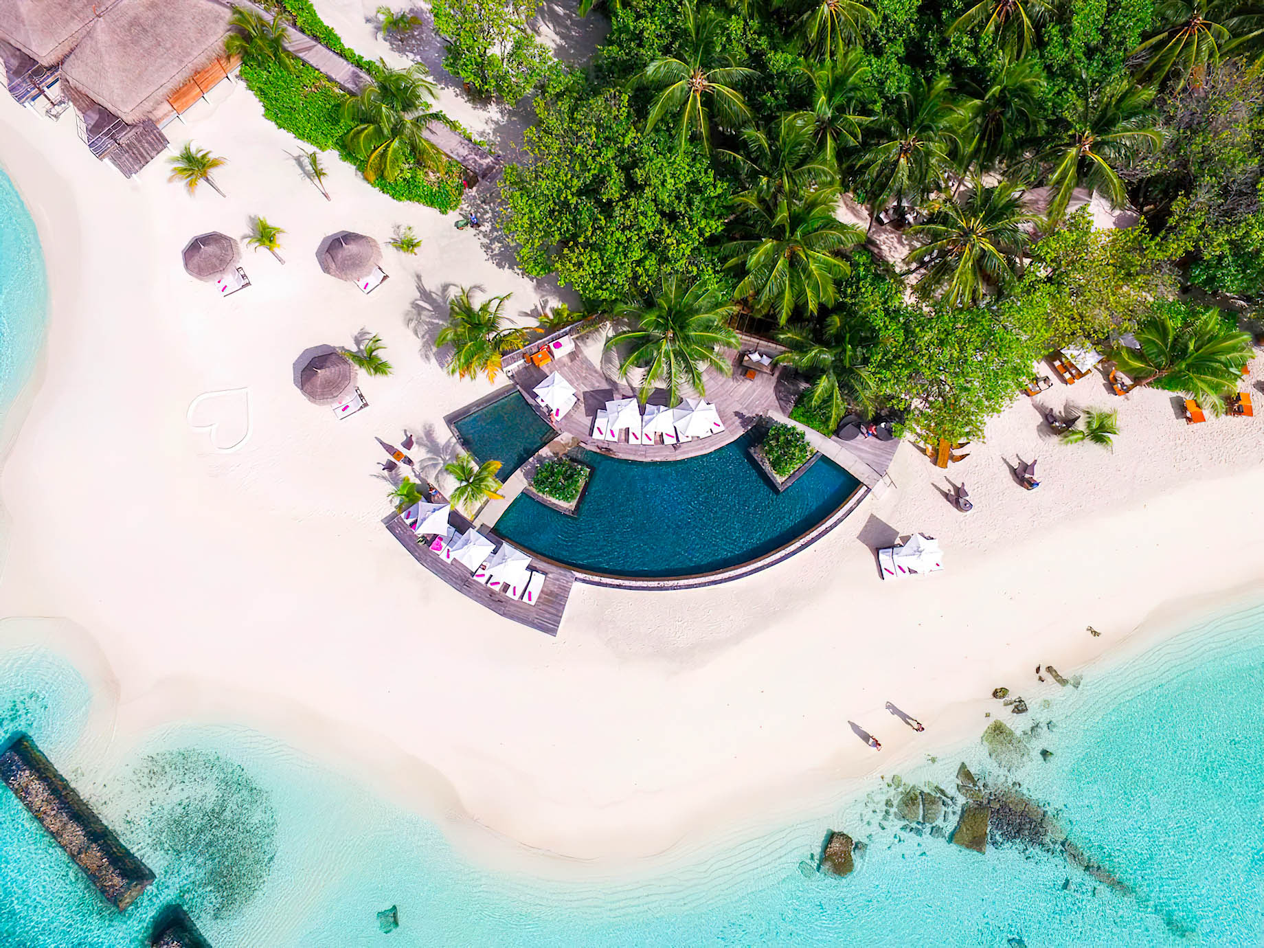 Constance Moofushi Resort – South Ari Atoll, Maldives – Pool Overhead Aerial View