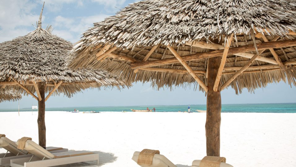 Gold Zanzibar Beach House & Spa Resort - Nungwi, Zanzibar, Tanzania - Beach Lounge Chairs and Umbrellas