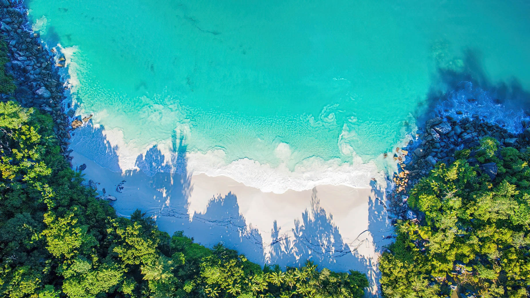 Constance Lemuria Resort – Praslin, Seychelles – Beach Overhead Aerial View