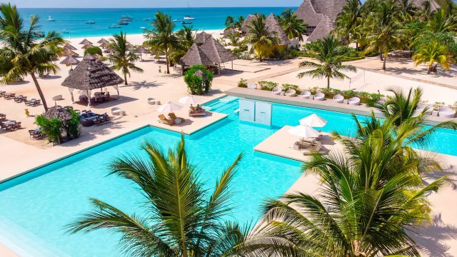 Gold Zanzibar Beach House & Spa Resort - Nungwi, Zanzibar, Tanzania - Main Pool Beach Aerial View